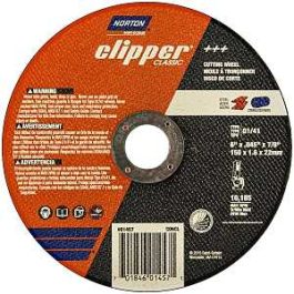 A Norton Clipper Classic cutting wheel disc with product information and safety instructions.