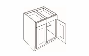 Line drawing of a simple, open-fronted box-shaped structure with a roof and door.