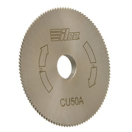 Circular saw blade with engraved text and segmented design on a white background.
