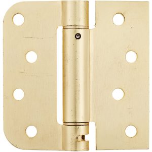 Brass door hinge isolated on a white background.