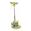 Yellow commercial floor buffer and polisher machine on a white background.