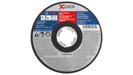 A Bosch metal cutting disc with product information and safety labels.