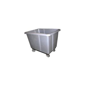 Large industrial gray plastic bin on wheels against a white background.