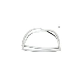 Chrome metal towel holder with curved design isolated on white background.