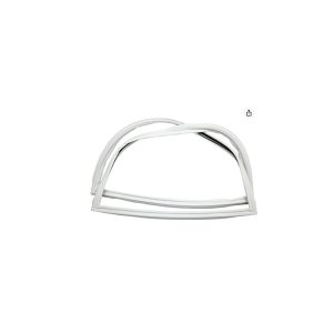Chrome metal towel holder with curved design isolated on white background.