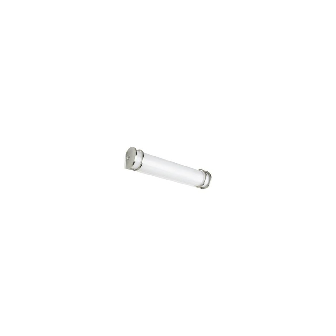 Wall-mounted cylindrical white bathroom light fixture on a white background.