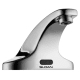 A shiny chrome sink faucet against a white background.