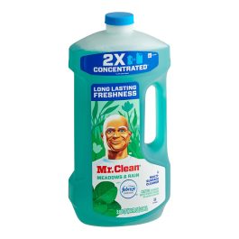 A bottle of Mr. Clean multi-surface cleaner with meadows and rain scent.