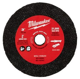 3-inch Milwaukee metal cut-off wheel with a 21,000 max RPM label.