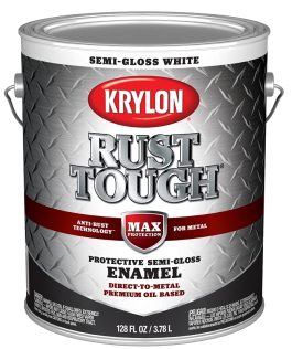 Can of Krylon Rust Tough protective semi-gloss enamel paint.