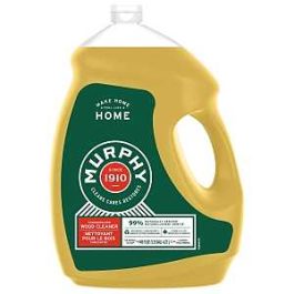 A jug of Murphy oil soap wood cleaner with a green label against a white background.