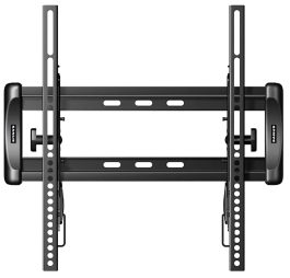 Black flat-panel wall mount for TVs with vertical brackets and horizontal plate.