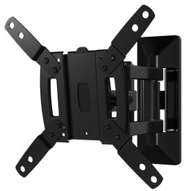 A black articulated flat screen TV wall mount, isolated on a white background.