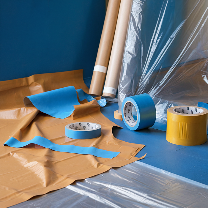 masking tape, drop cloths, plastic sheeting